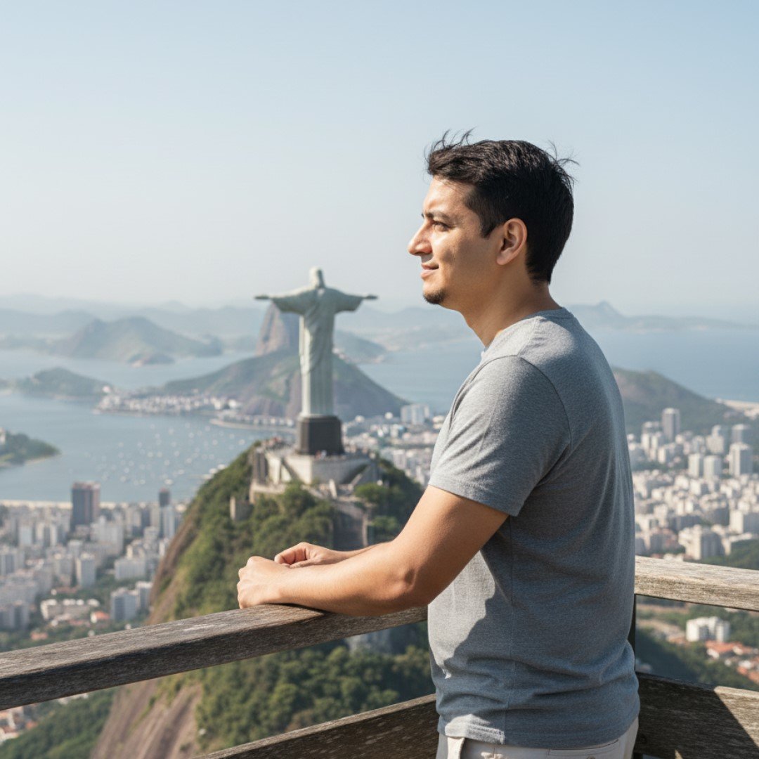 Self-Portrait Prompt Pack Result of Prompt 4 - Christ the Redeemer Overlook