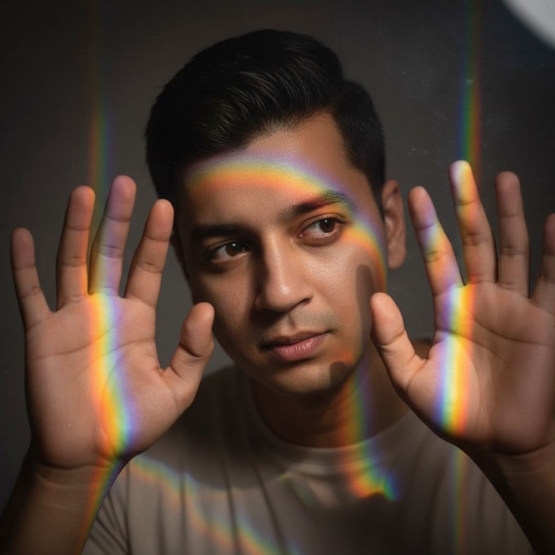 Result of Prompt 51 - Rainbow Refraction Glass Hands