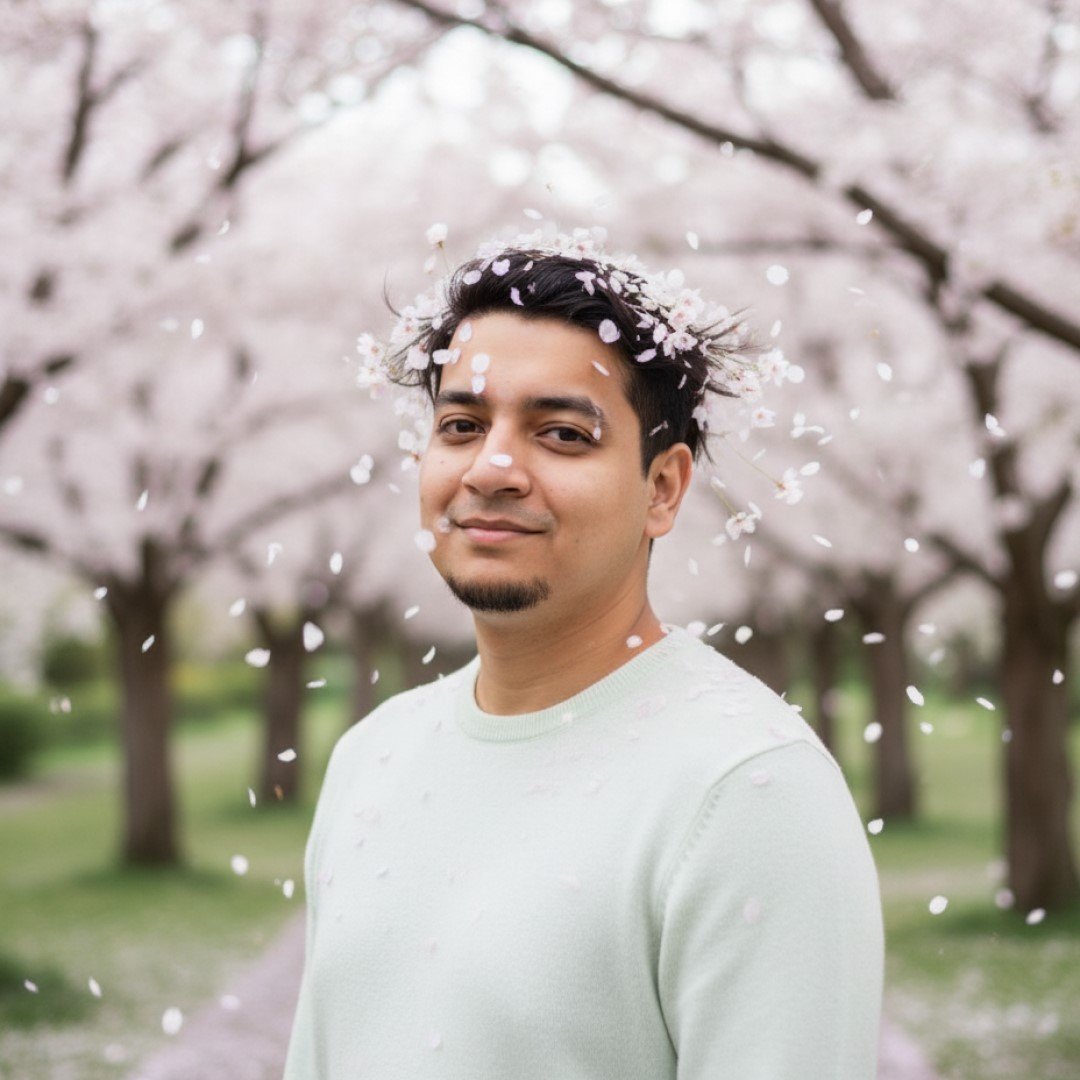 Self-Portrait Prompt Pack Result of Prompt 76 - Cherry Blossom Petal Halo