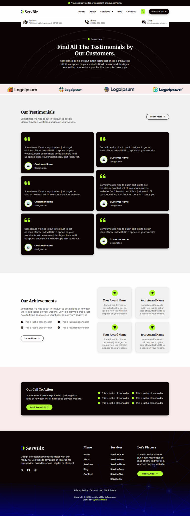 ServBiz Testimonials Archive - Screenshot - SyncWin
